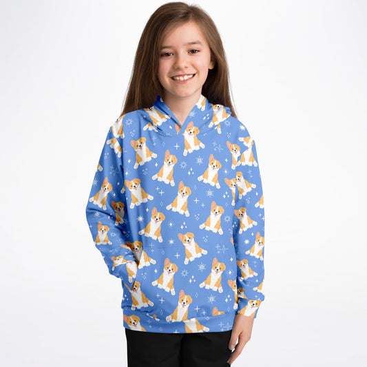 Kids Corgi Dog Hoodie – Cozy Cotton Fleece or Lightweight Sports Fabric