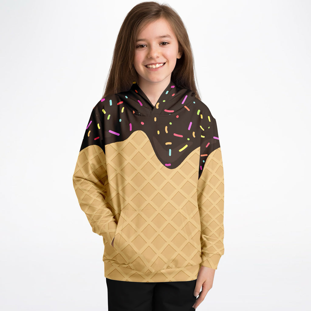 Kids Chocolate Ice Cream Cone Hoodie – Cozy Cotton Fleece or Lightweight Sports Fabric