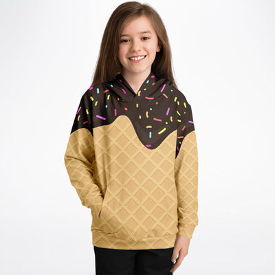 Kids Chocolate Ice Cream Cone Hoodie – Cozy Cotton Fleece or Lightweight Sports Fabric