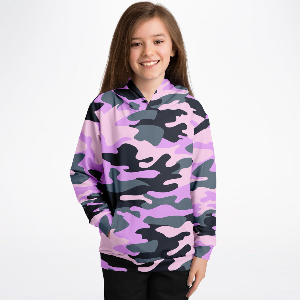 Girls Purple Camouflage Hoodie – Ultra Comfy & Stretchy, Cozy Fleece or Lightweight Sports Fabric, Double-Layer Hood & Kangaroo Pocket