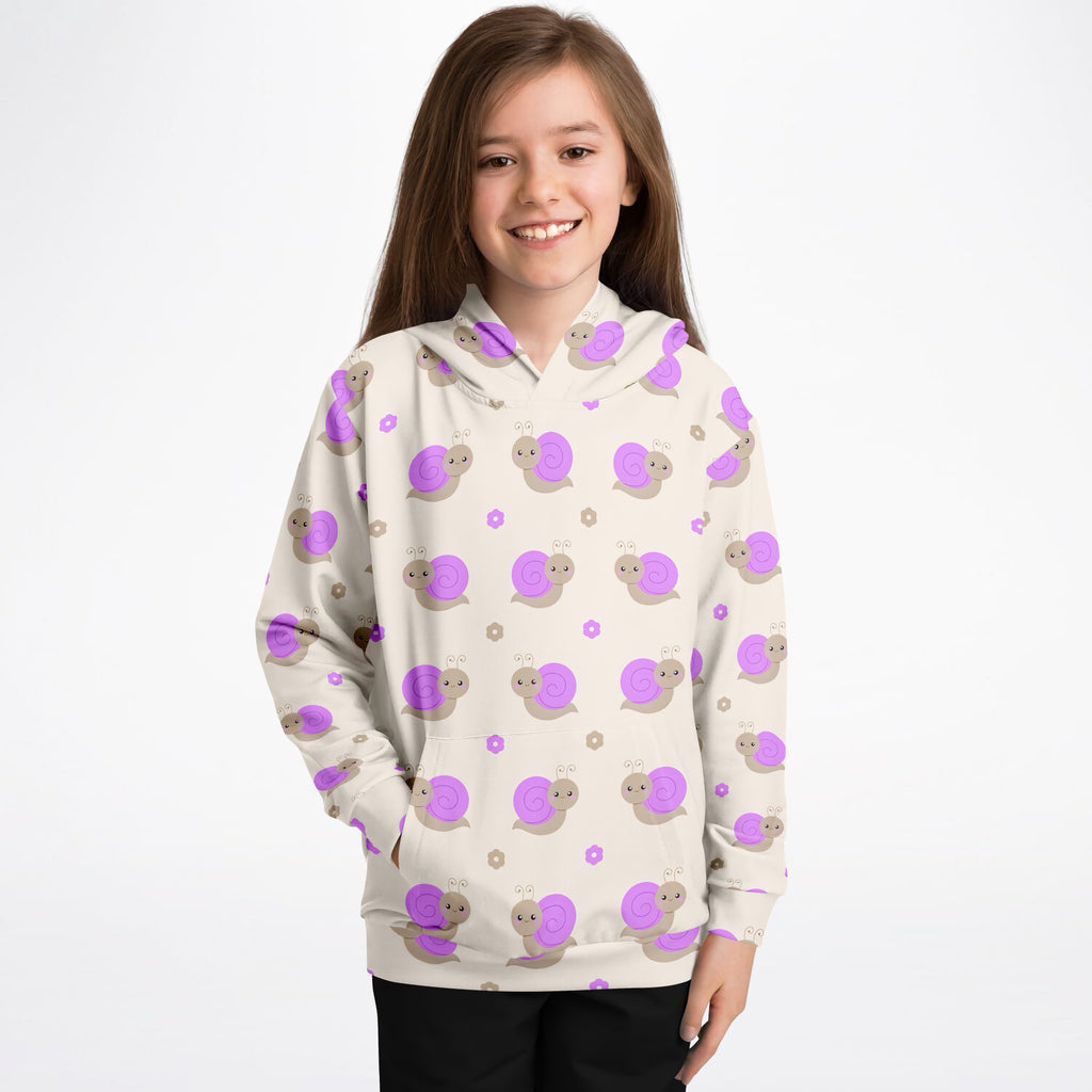 Girls Purple Snail Hoodie – Ultra Comfy & Stretchy, Cozy Fleece or Lightweight Sports Fabric, Double-Layer Hood & Kangaroo Pocket