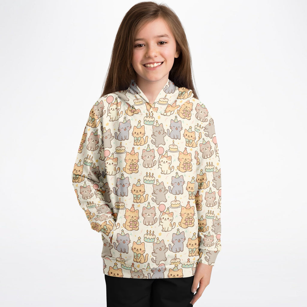 Girls Kitten Birthday Hoodie – Ultra Comfy & Stretchy, Cozy Fleece or Lightweight Sports Fabric, Double-Layer Hood & Kangaroo Pocket