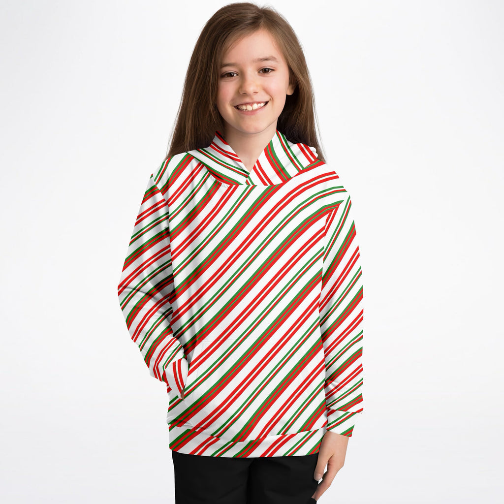 Kids Christmas Peppermint Stripe Hoodie – Ultra Comfy & Stretchy, Cozy Fleece or Lightweight Sports Fabric, Double-Layer Hood & Kangaroo Pocket