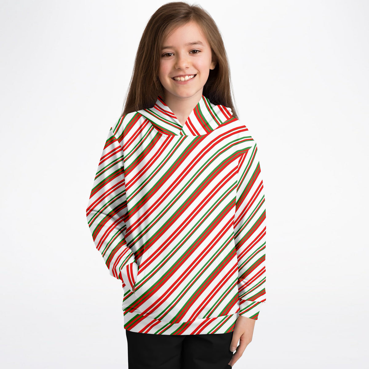 Kids Christmas Peppermint Stripe Hoodie – Ultra Comfy & Stretchy, Cozy Fleece or Lightweight Sports Fabric, Double-Layer Hood & Kangaroo Pocket