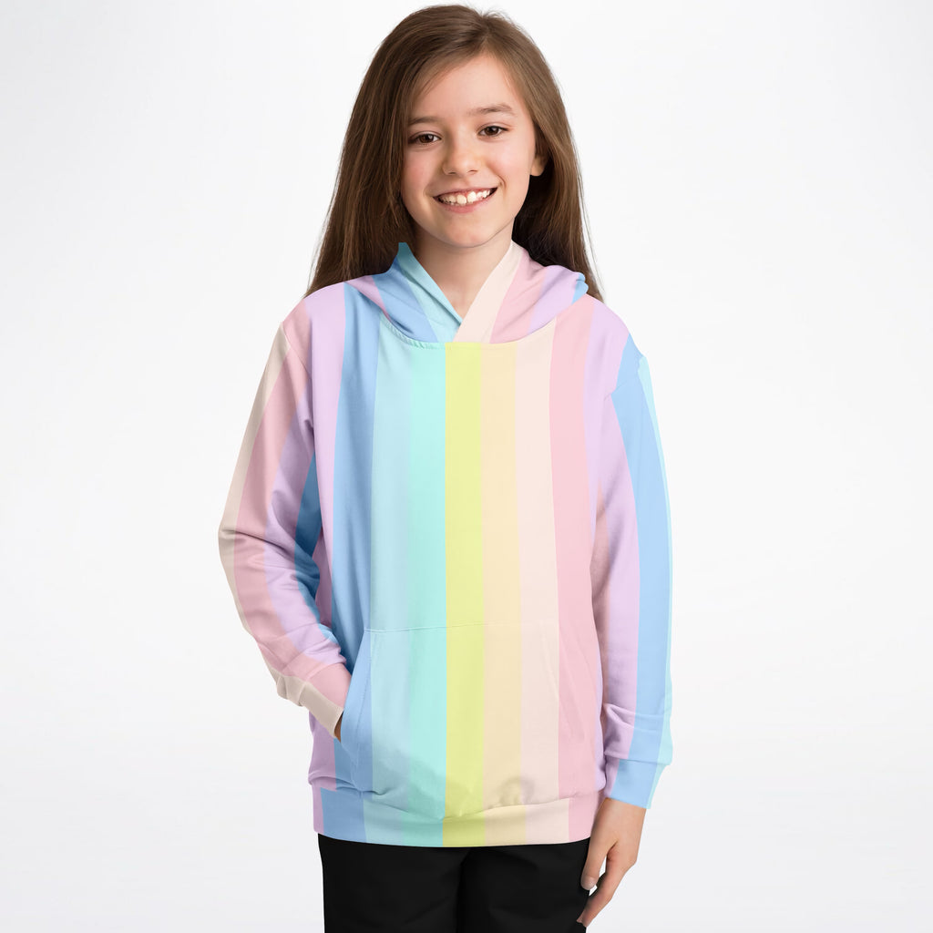 Girls Rainbow Stripe Hoodie – Ultra Comfy & Stretchy, Cozy Fleece or Lightweight Sports Fabric, Double-Layer Hood & Kangaroo Pocket