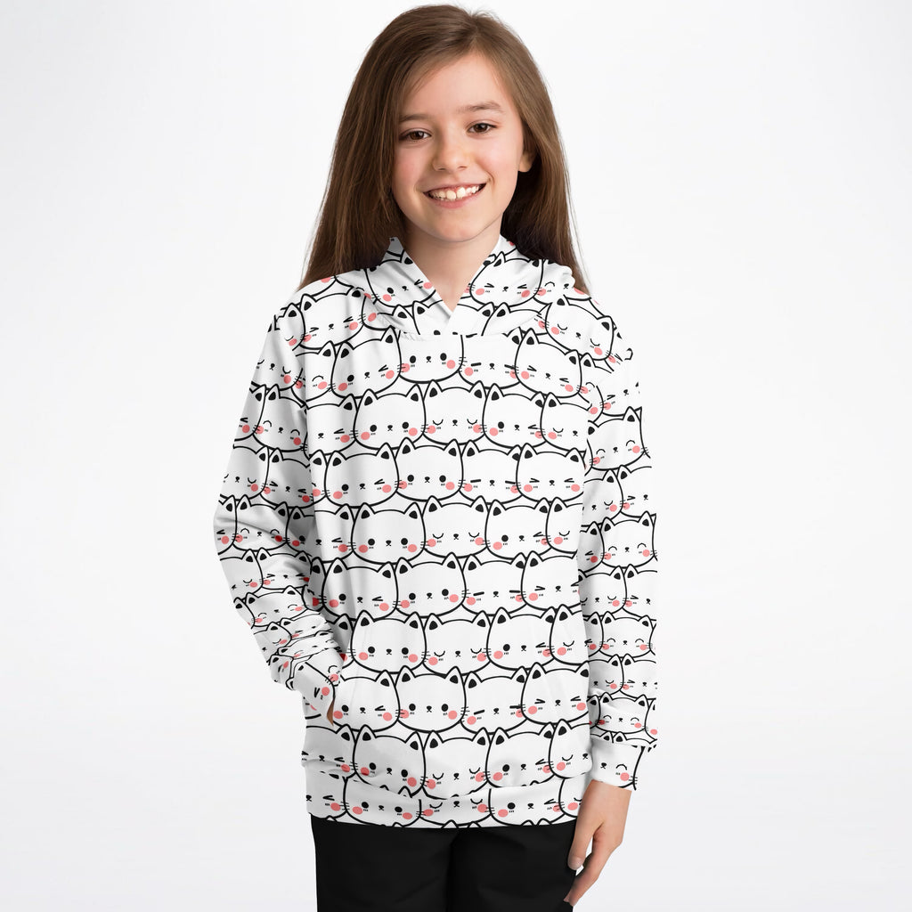 Girls Cat Print Hoodie – Ultra Comfy & Stretchy, Cozy Fleece or Lightweight Sports Fabric, Double-Layer Hood & Kangaroo Pocket