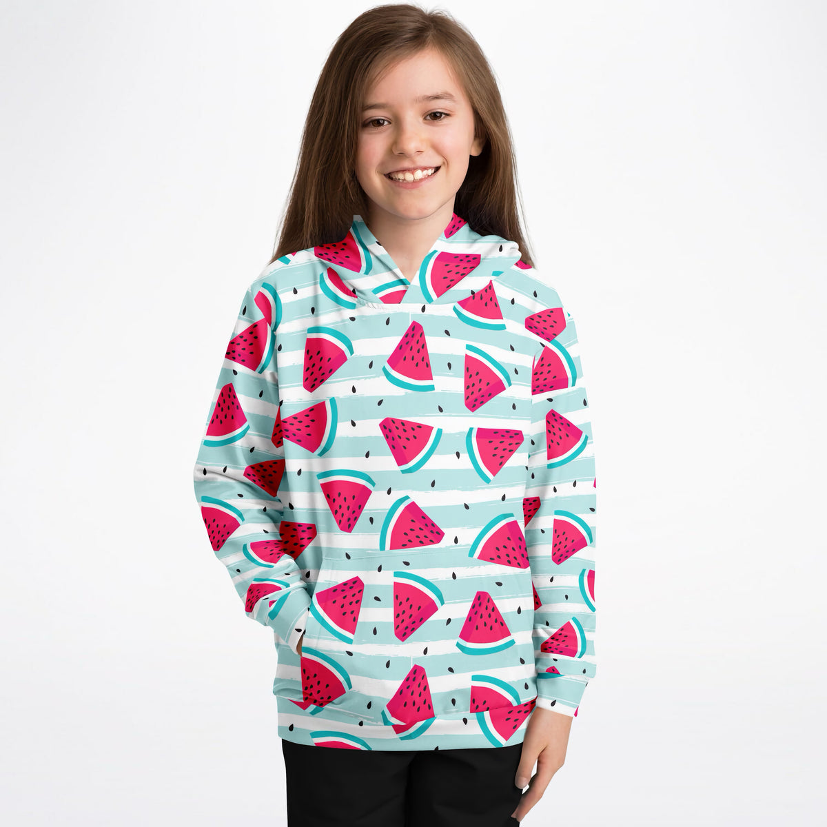 Kids Watermelon Stripe Hoodie – Ultra Comfy & Stretchy, Cozy Fleece or Lightweight Sports Fabric, Double-Layer Hood & Kangaroo Pocket