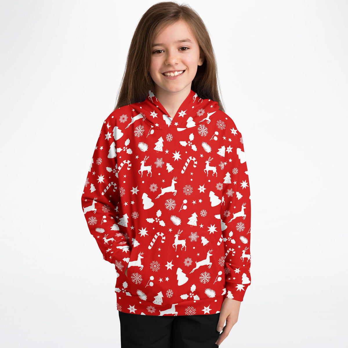 Kids Red Christmas Hoodie – Ultra Comfy & Stretchy, Cozy Fleece or Lightweight Sports Fabric, Double-Layer Hood & Kangaroo Pocket
