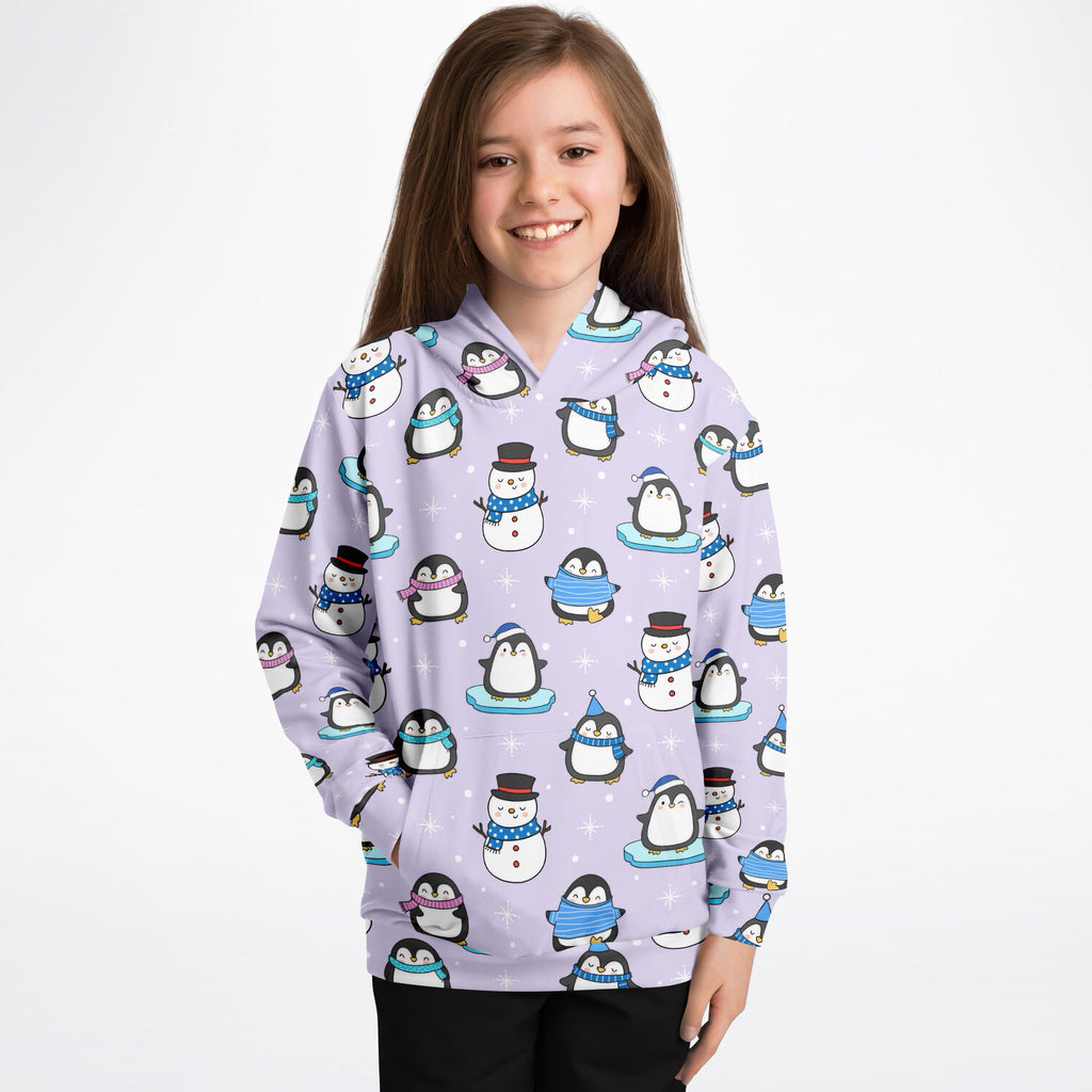 Kids Penguin Winter Hoodie – Ultra Comfy & Stretchy, Cozy Fleece or Lightweight Sports Fabric, Double-Layer Hood & Kangaroo Pocket