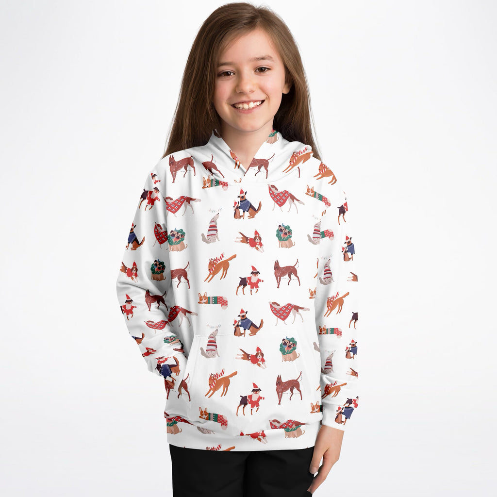 Kids Christmas Dogs Hoodie – Ultra Comfy & Stretchy, Cozy Fleece or Lightweight Sports Fabric, Double-Layer Hood & Kangaroo Pocket