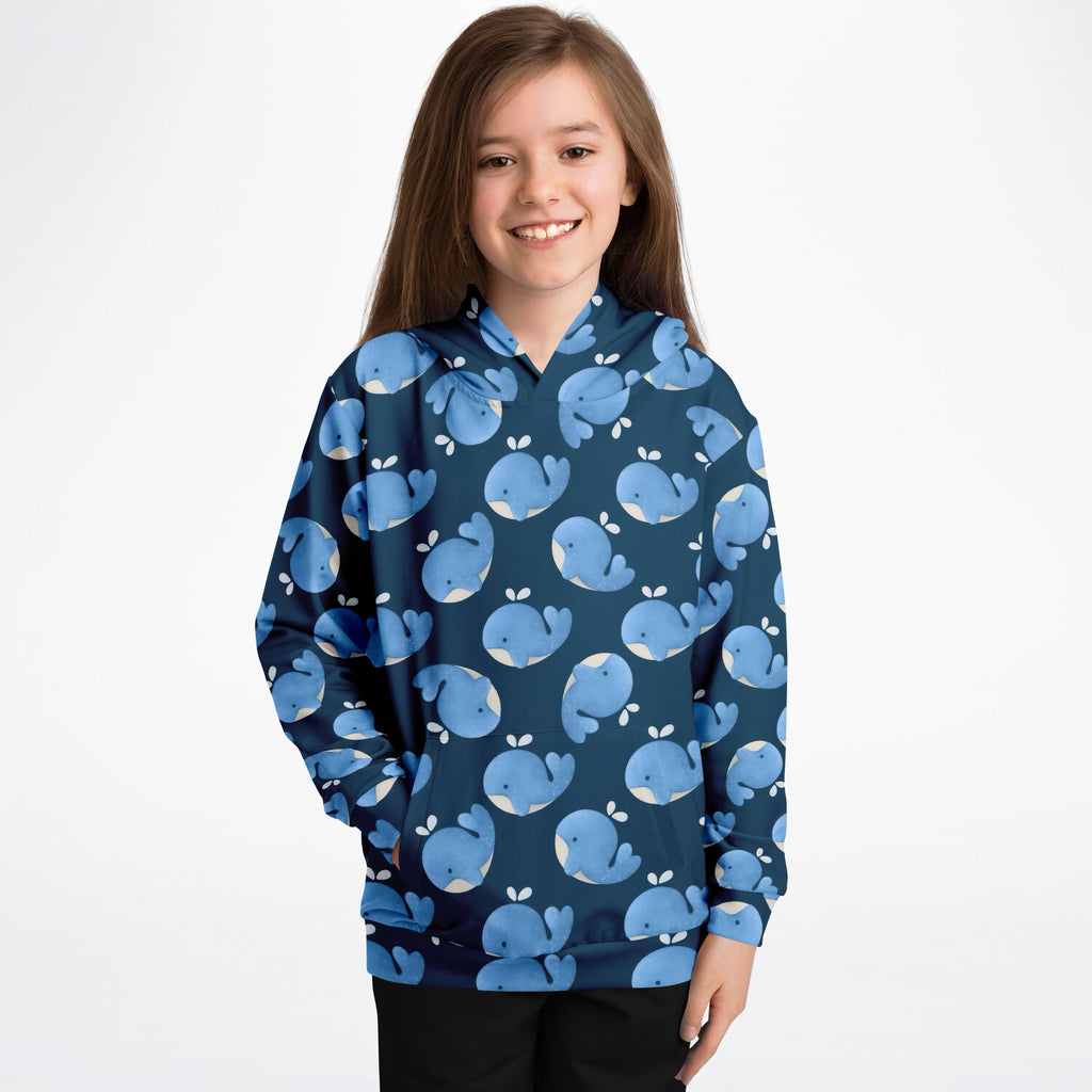 Kids Blue Whale Hoodie – Ultra Comfy & Stretchy, Cozy Fleece or Lightweight Sports Fabric, Double-Layer Hood & Kangaroo Pocket