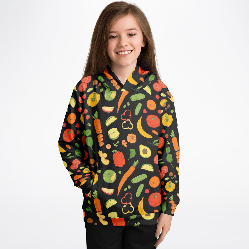 Kids Fruits & Vegetables Hoodie – Ultra Comfy & Stretchy, Cozy Fleece or Lightweight Sports Fabric, Double-Layer Hood & Kangaroo Pocket