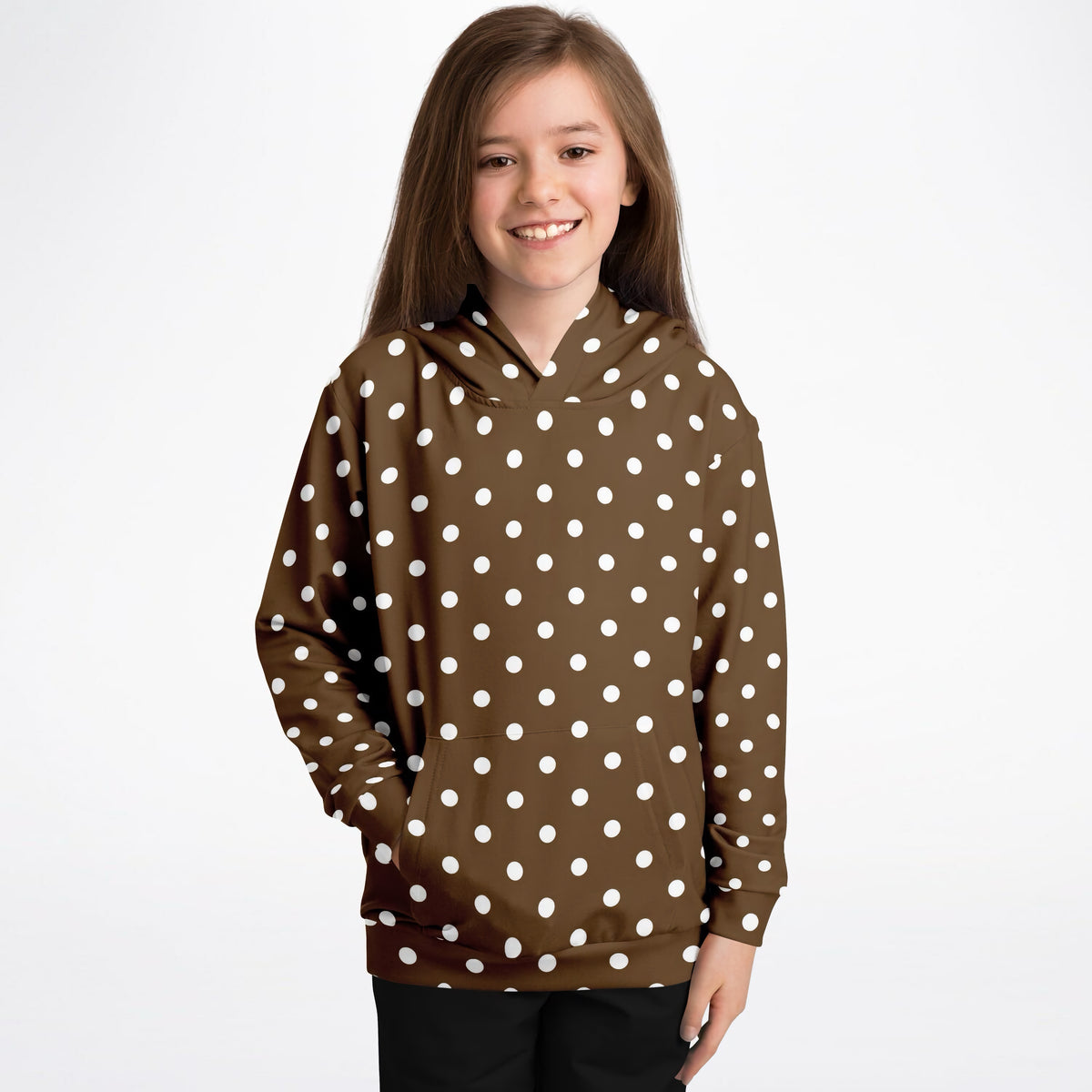 Kids Brown Polka Dot Hoodie – Ultra Comfy & Stretchy, Cozy Fleece or Lightweight Sports Fabric, Double-Layer Hood & Kangaroo Pocket