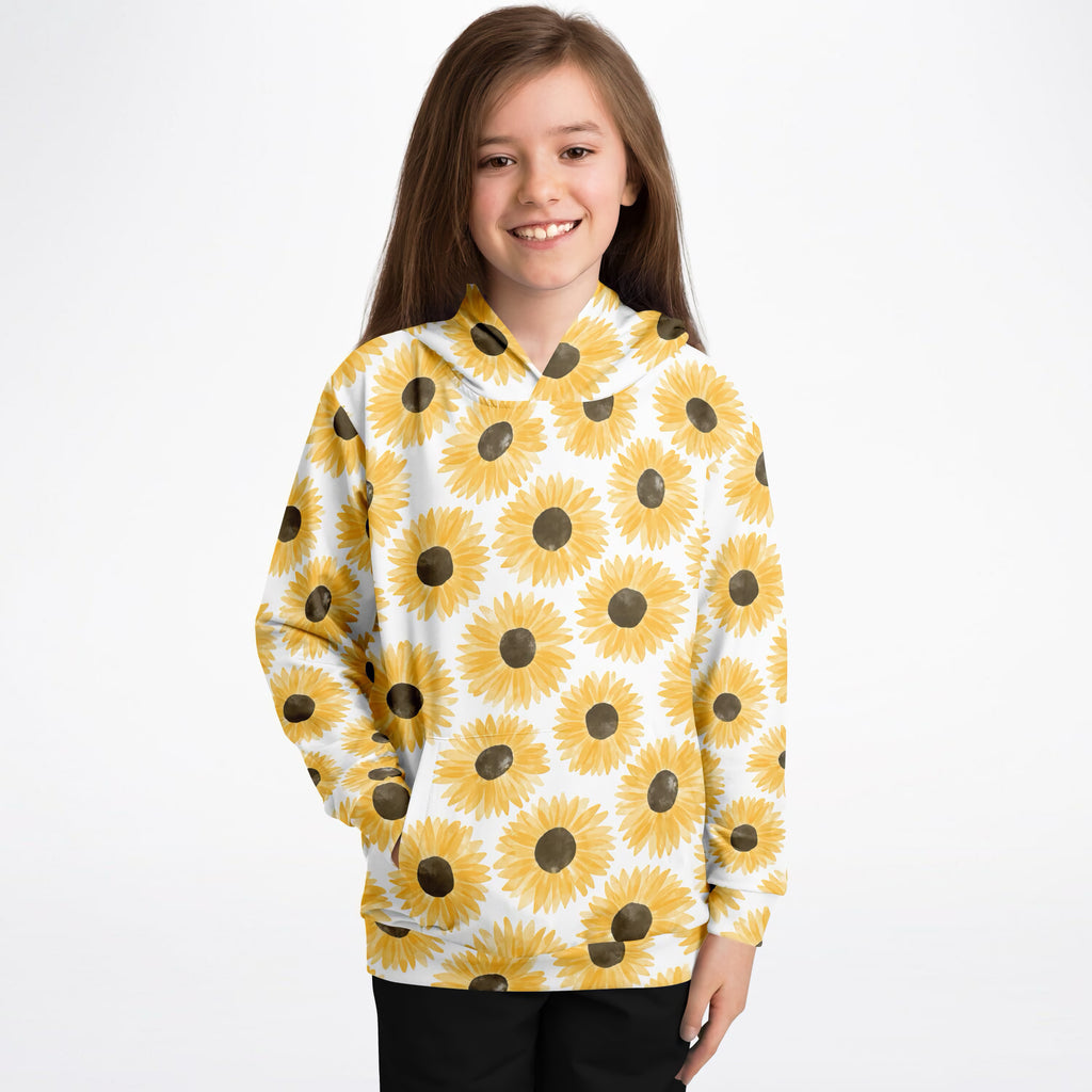 Girls Watercolor Sunflower Hoodie – Ultra Comfy & Stretchy, Cozy Fleece or Lightweight Sports Fabric, Double-Layer Hood & Kangaroo Pocket