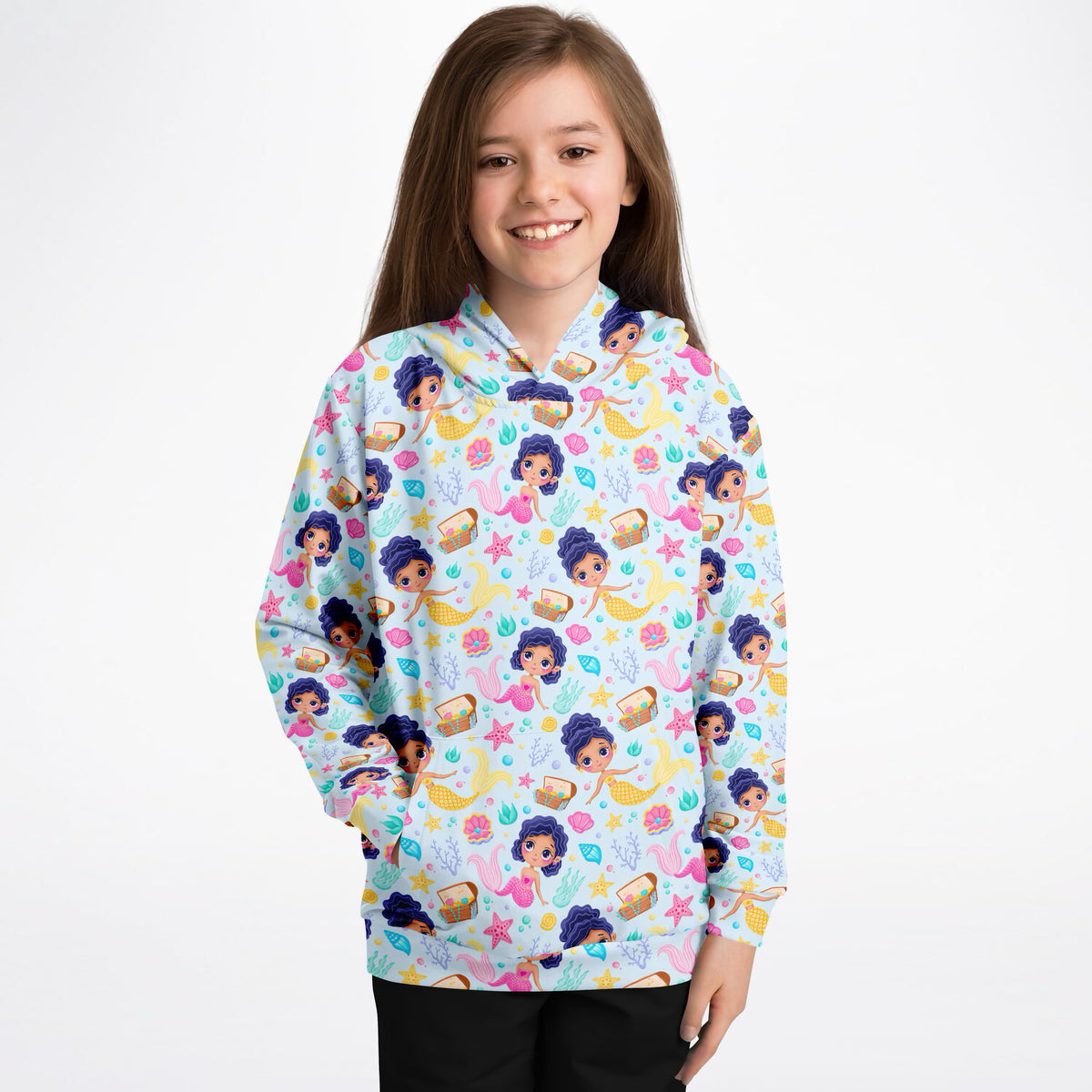 Girls Cute Mermaid Hoodie – Ultra Comfy & Stretchy, Cozy Fleece or Lightweight Sports Fabric, Double-Layer Hood & Kangaroo Pocket