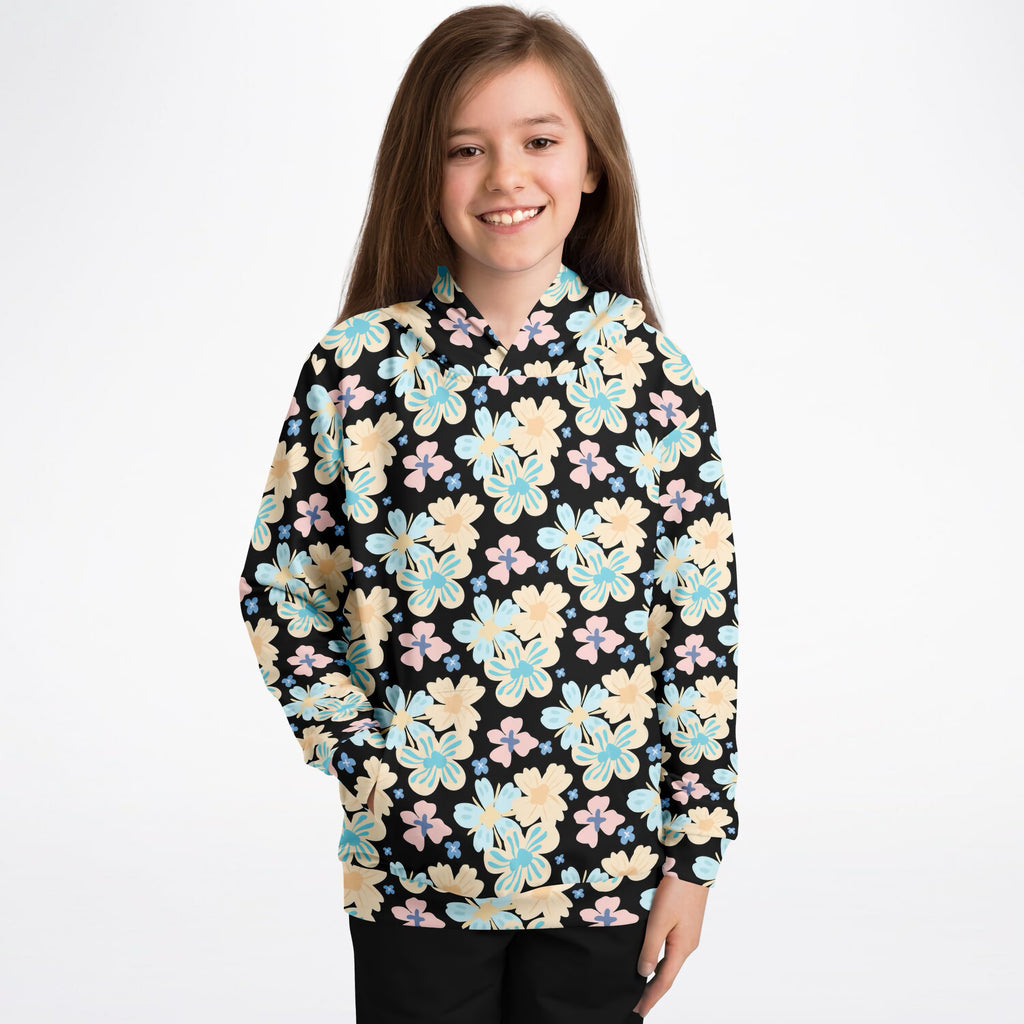 Girls Colorful Daisy Tropical Floral Hoodie – Ultra Comfy & Stretchy, Cozy Fleece or Lightweight Sports Fabric, Double-Layer Hood & Kangaroo Pocket