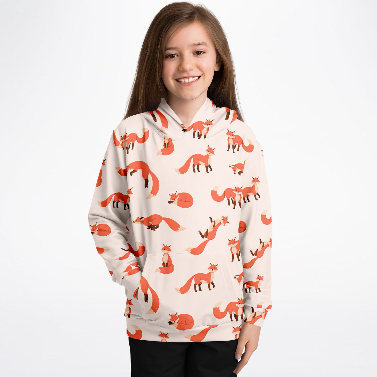 Kids Orange Fox Hoodie – Ultra Comfy & Stretchy, Cozy Fleece or Lightweight Sports Fabric, Double-Layer Hood & Kangaroo Pocket