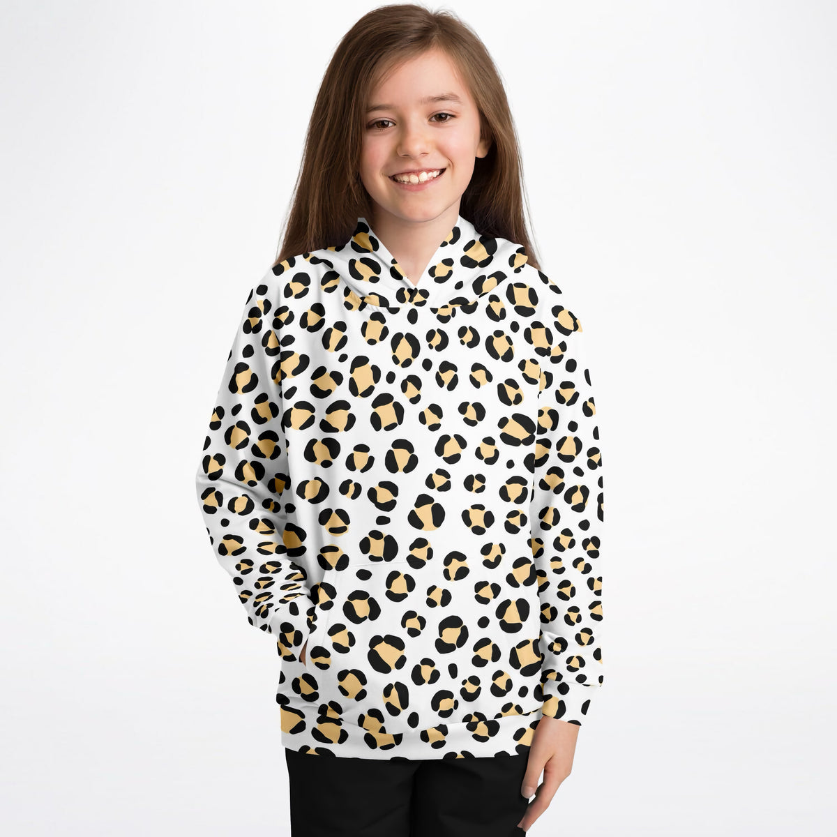 Girls Yellow Leopard Print Hoodie – Ultra Comfy & Stretchy, Cozy Fleece or Lightweight Sports Fabric, Double-Layer Hood & Kangaroo Pocket