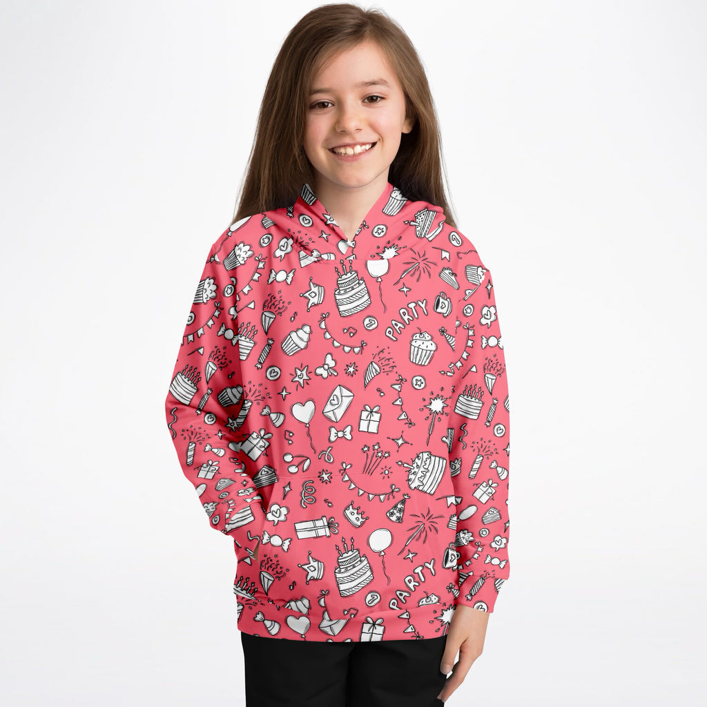 Girls Pink Birthday Themed Hoodie – Ultra Comfy & Stretchy, Cozy Fleece or Lightweight Sports Fabric, Double-Layer Hood & Kangaroo Pocket