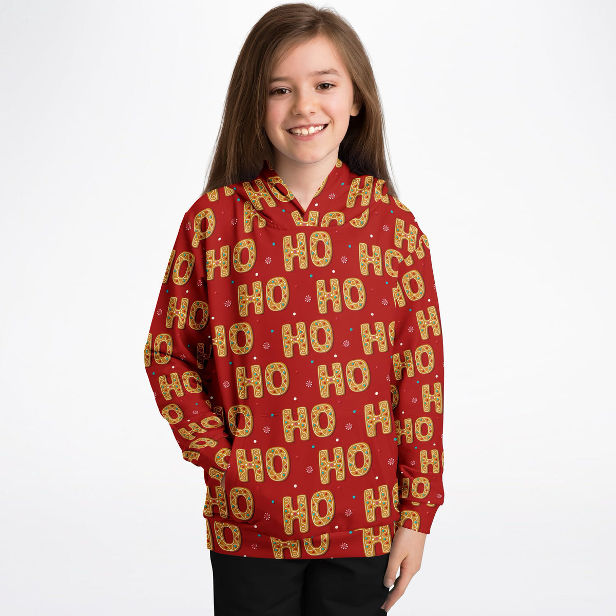 Kids Christmas Ho Ho Ho Hoodie – Ultra Comfy & Stretchy, Cozy Fleece or Lightweight Sports Fabric, Double-Layer Hood & Kangaroo Pocket