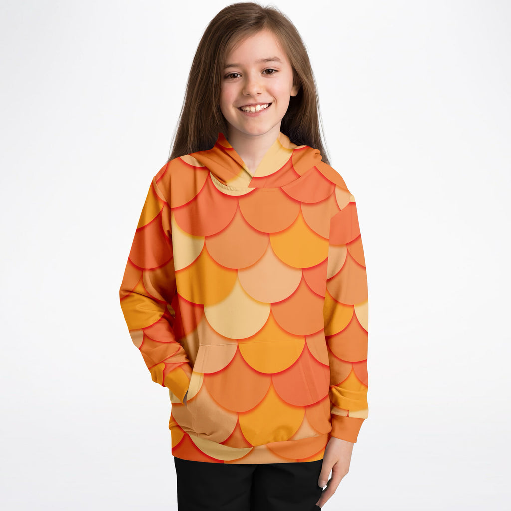 Girls Orange Mermaid Hoodie – Ultra Comfy & Stretchy, Cozy Fleece or Lightweight Sports Fabric, Double-Layer Hood & Kangaroo Pocket