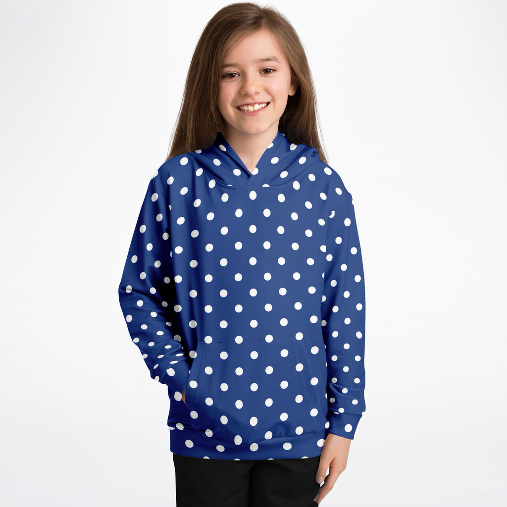 Kids Royal Blue Polka Dot Hoodie – Ultra Comfy & Stretchy, Cozy Fleece or Lightweight Sports Fabric, Double-Layer Hood & Kangaroo Pocket