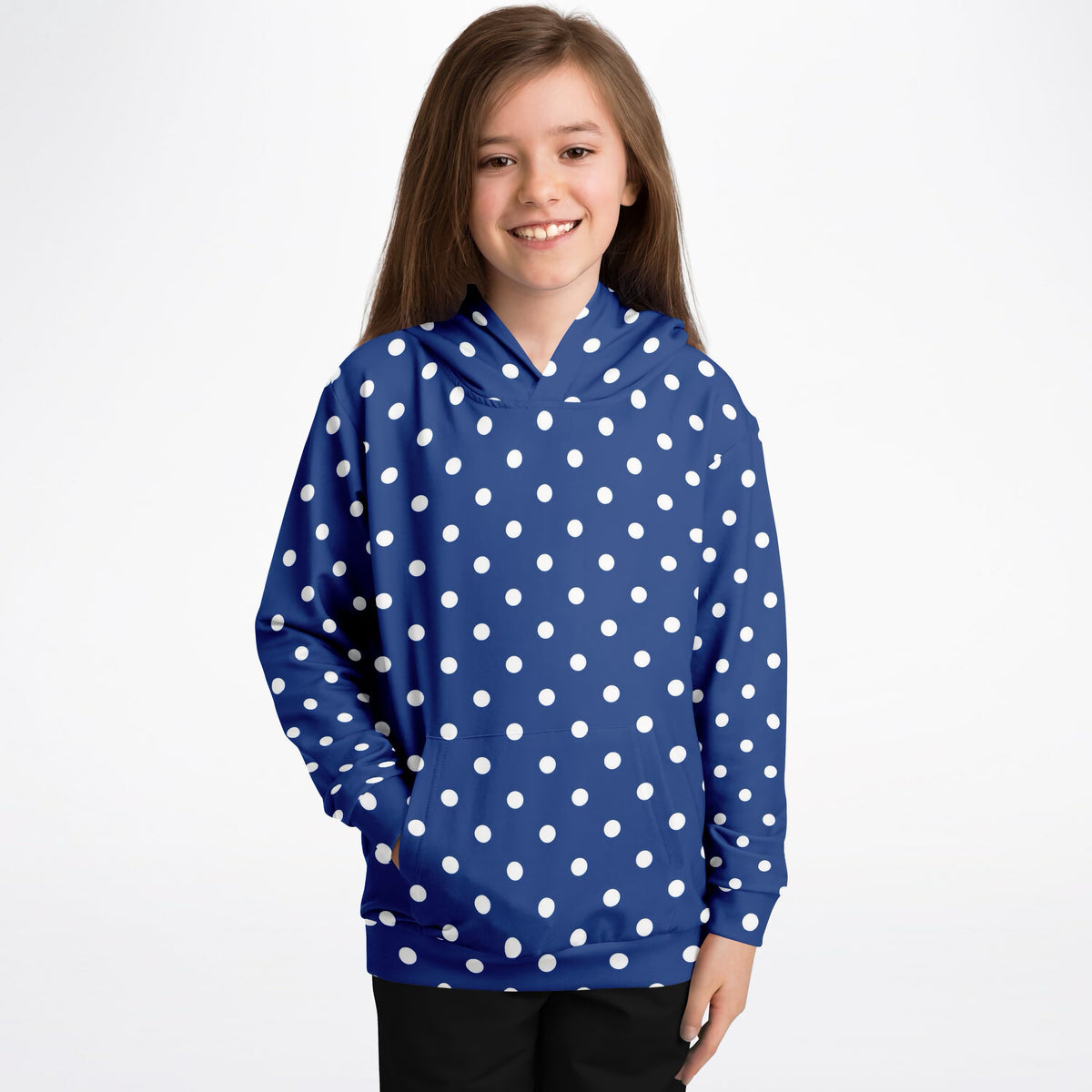 Kids Royal Blue Polka Dot Hoodie – Ultra Comfy & Stretchy, Cozy Fleece or Lightweight Sports Fabric, Double-Layer Hood & Kangaroo Pocket