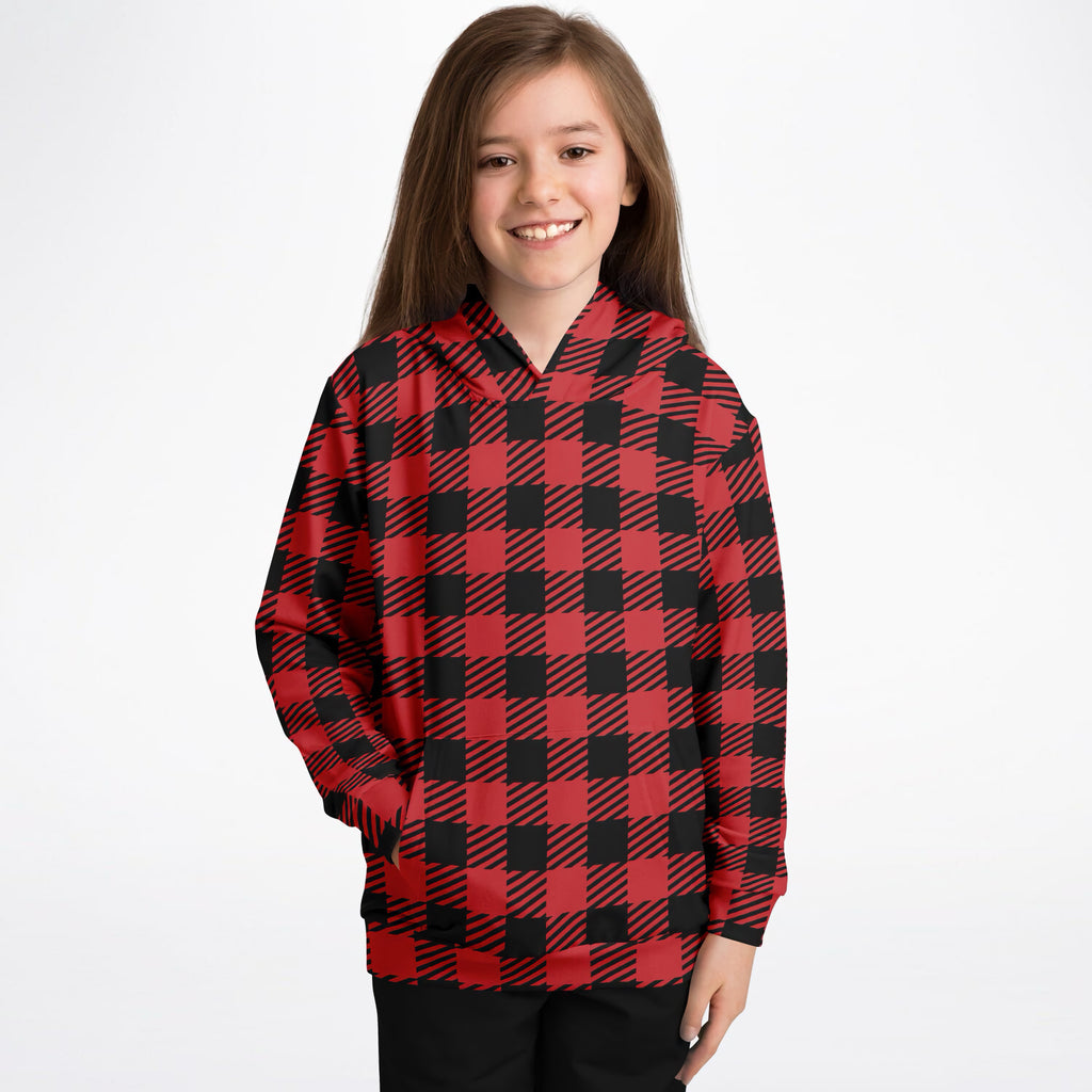 Kids Christmas Plaid Hoodie – Ultra Comfy & Stretchy, Cozy Fleece or Lightweight Sports Fabric, Double-Layer Hood & Kangaroo Pocket
