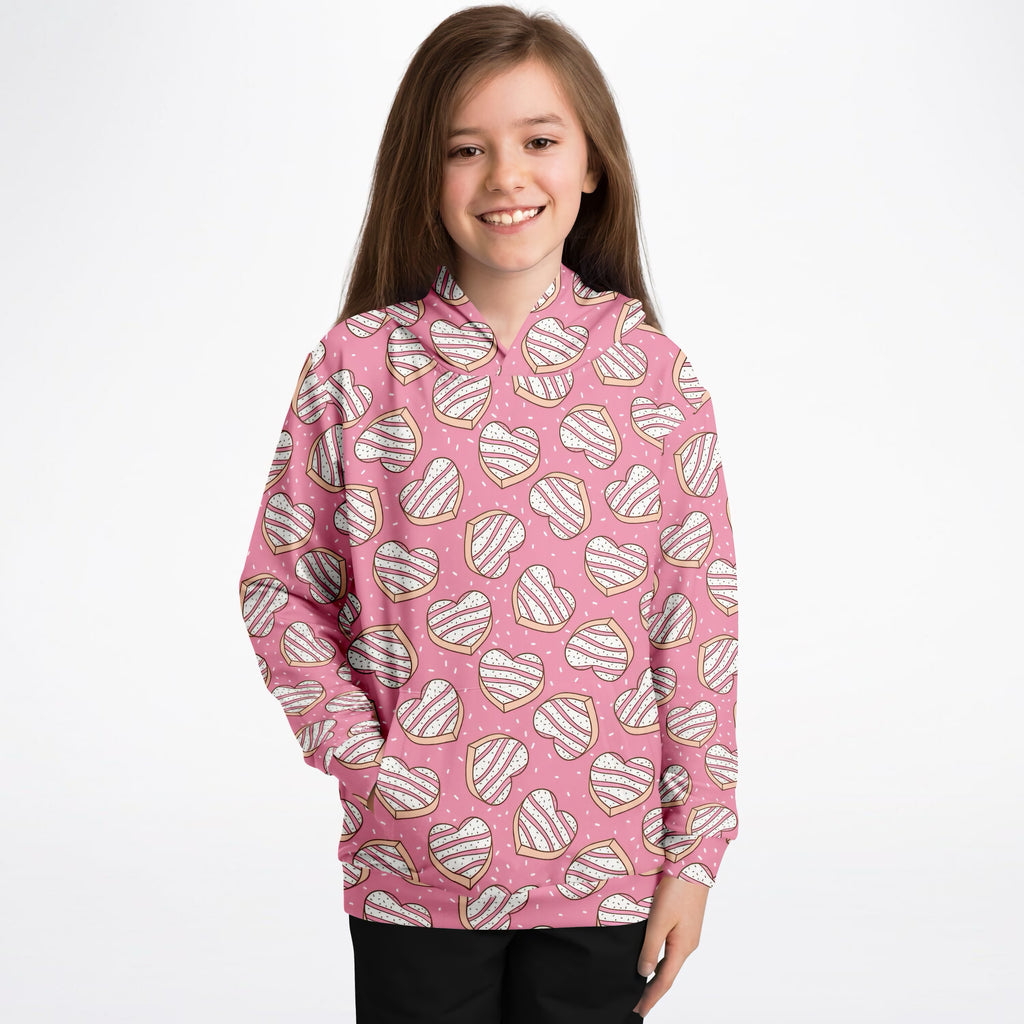 Girls Pink Heart Cookie Hoodie – Ultra Comfy & Stretchy, Cozy Fleece or Lightweight Sports Fabric, Double-Layer Hood & Kangaroo Pocket