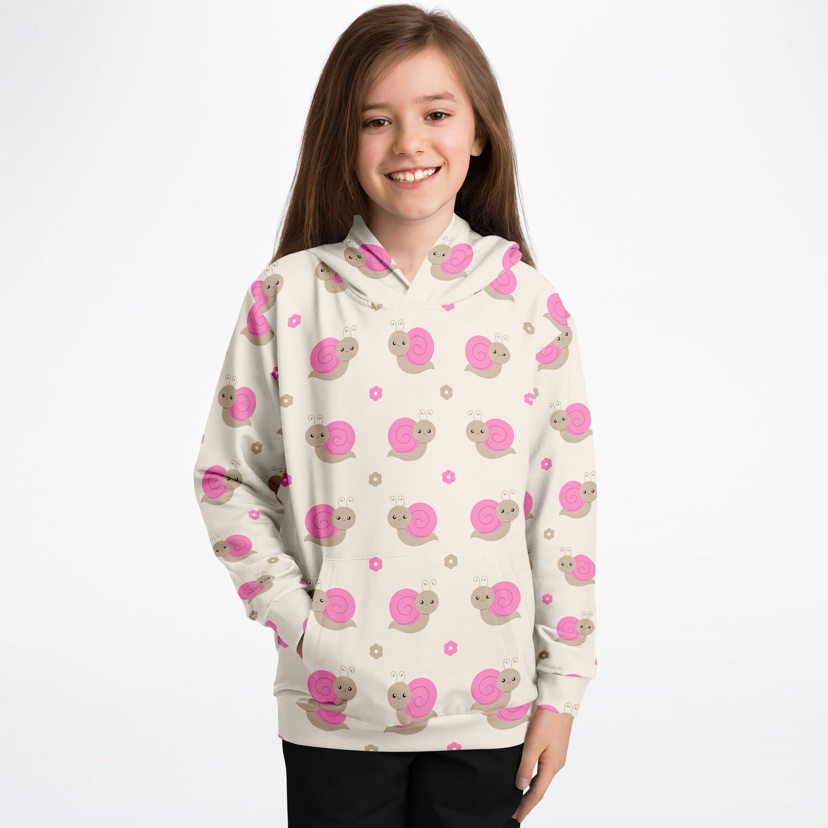 Girls Pink Snail Hoodie – Ultra Comfy & Stretchy, Cozy Fleece or Lightweight Sports Fabric, Double-Layer Hood & Kangaroo Pocket