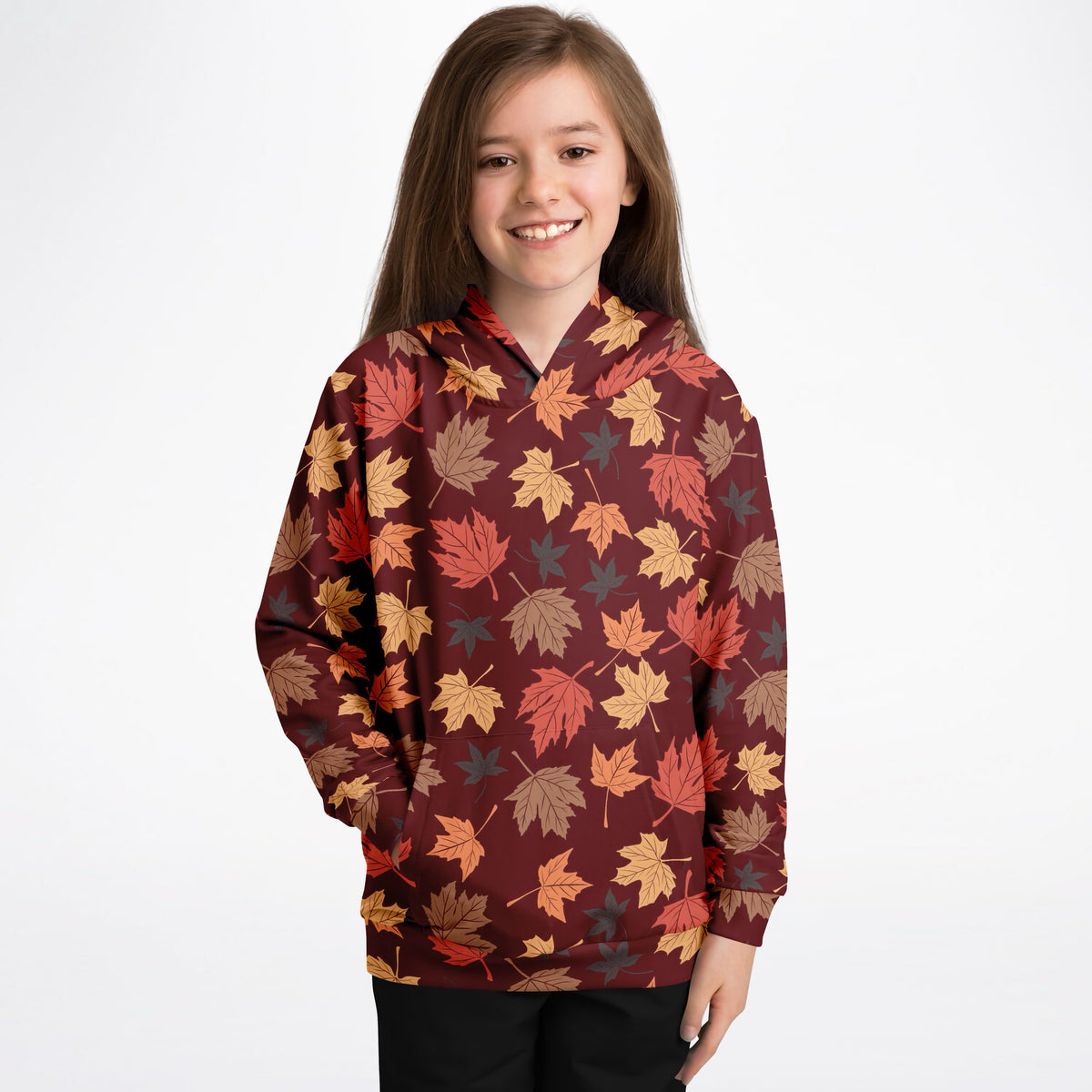 Kids Autumn Maple Leaves Hoodie – Ultra Comfy & Stretchy, Cozy Fleece or Lightweight Sports Fabric, Double-Layer Hood & Kangaroo Pocket