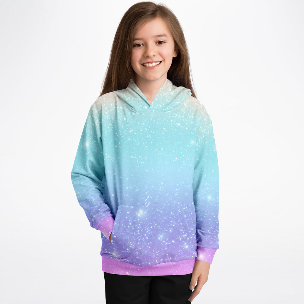 Girls Faux Sparkle Effect Hoodie – Ultra Comfy & Stretchy, Cozy Fleece or Lightweight Sports Fabric, Double-Layer Hood & Kangaroo Pocket