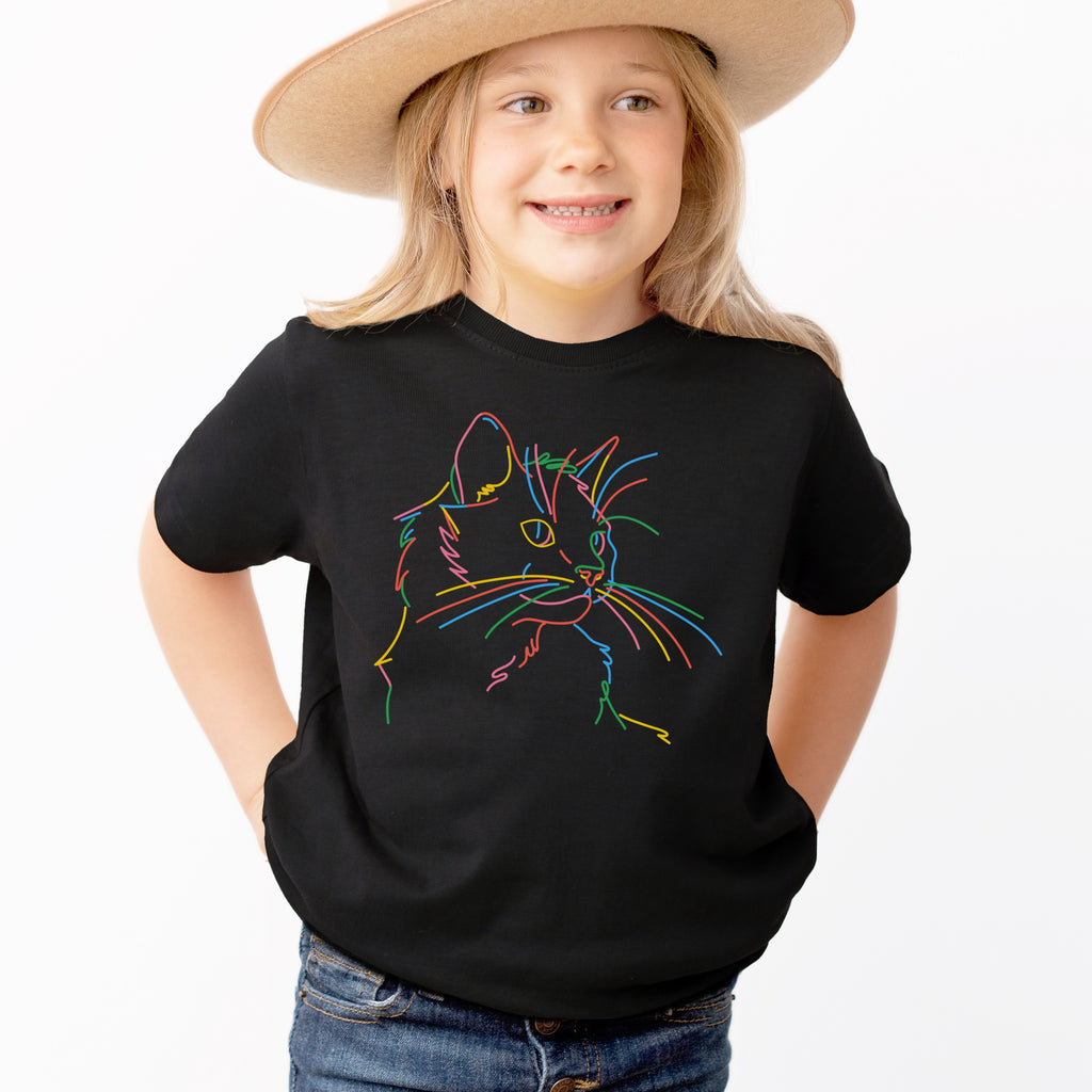 Kids Colorful Bunny Outline T-Shirt - Soft Lightweight Cotton Tee