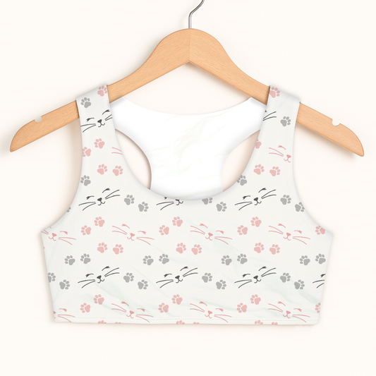 Girls Cat Paw Print Sports Bra — Quick Drying, Double Layered Comfort