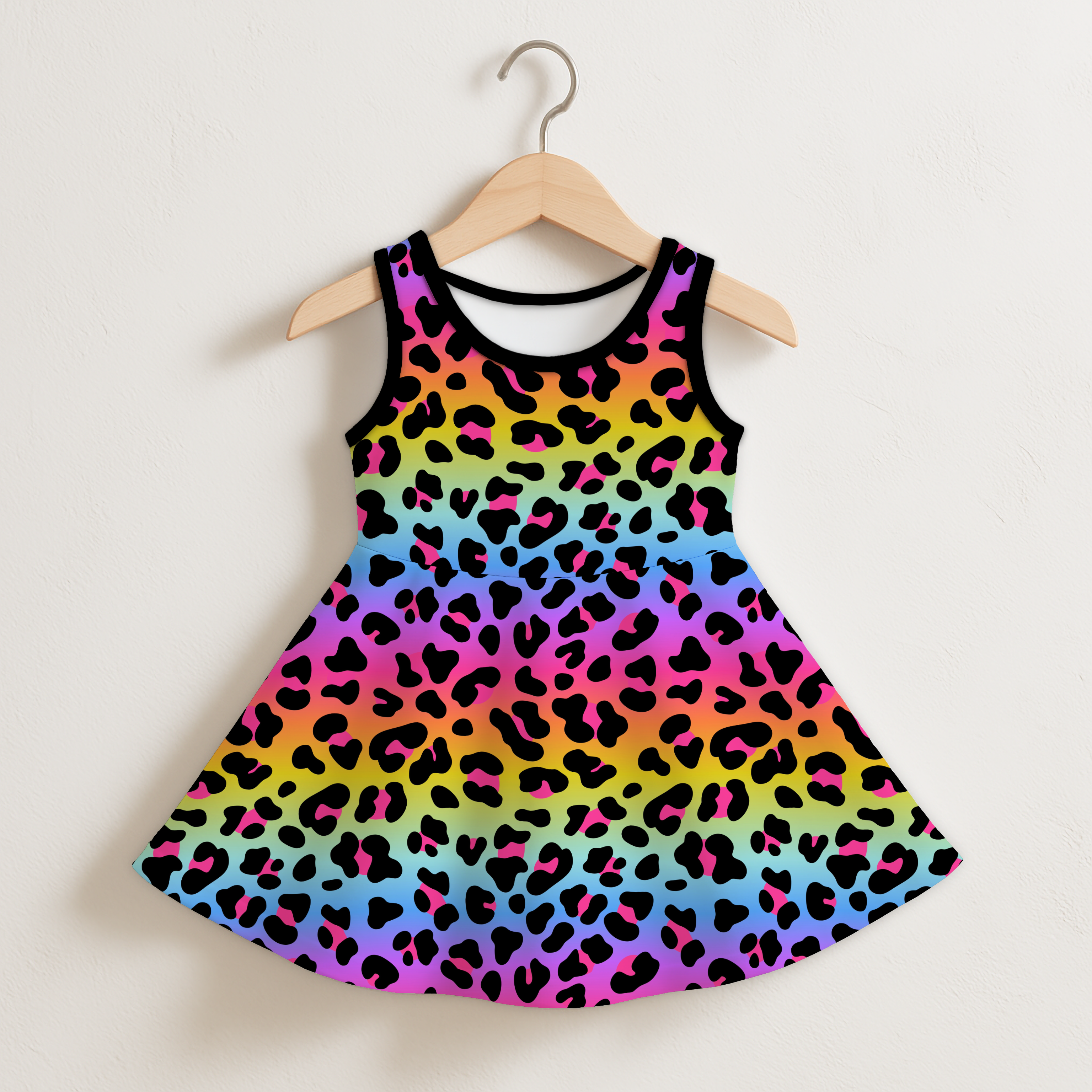 Girls Rainbow Leopard Sleeveless Dress