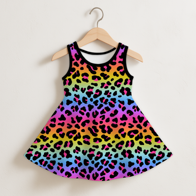 Girls Rainbow Leopard Sleeveless Dress