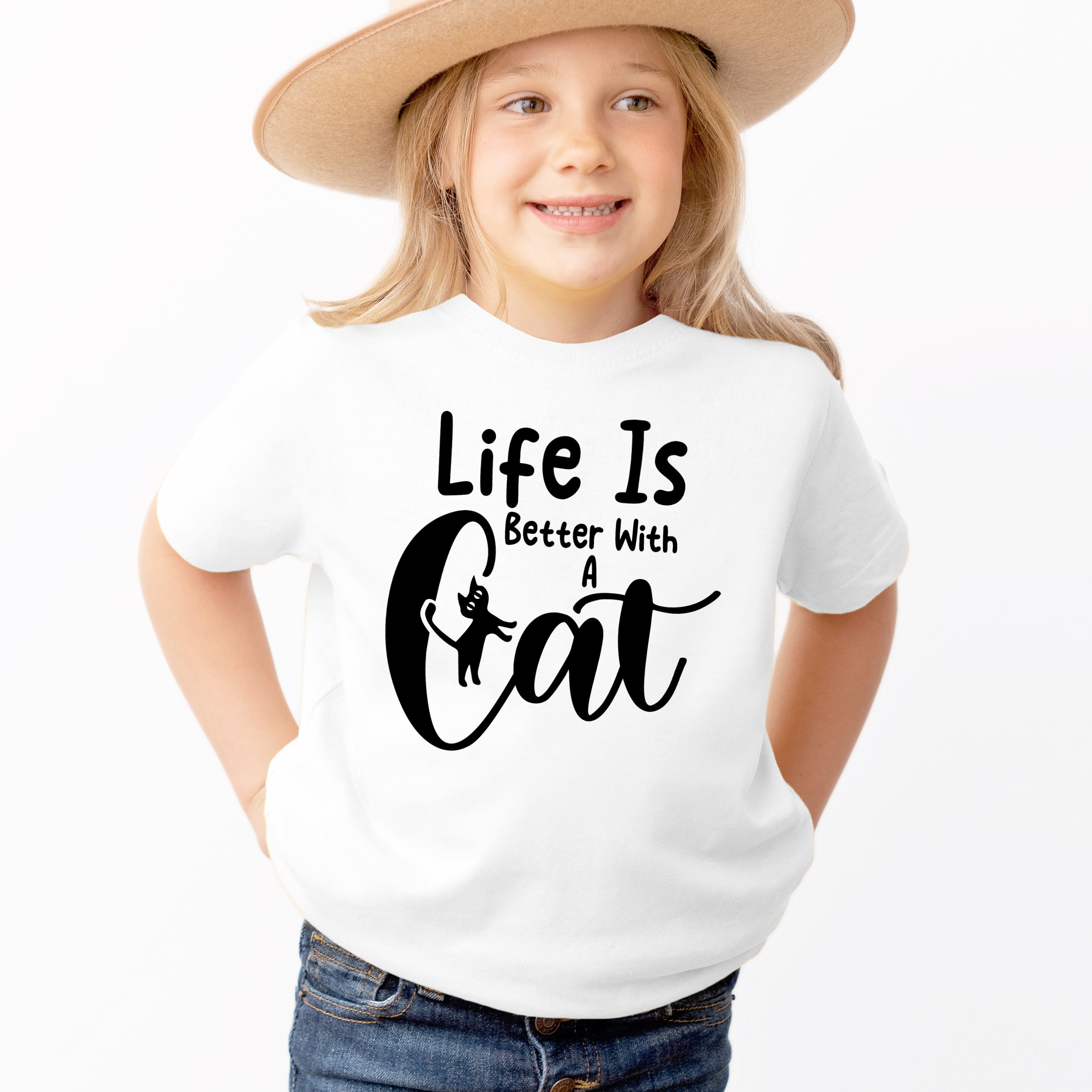 Kids 'Life Is Better With a Cat' T-Shirt - Soft Lightweight Cotton Tee