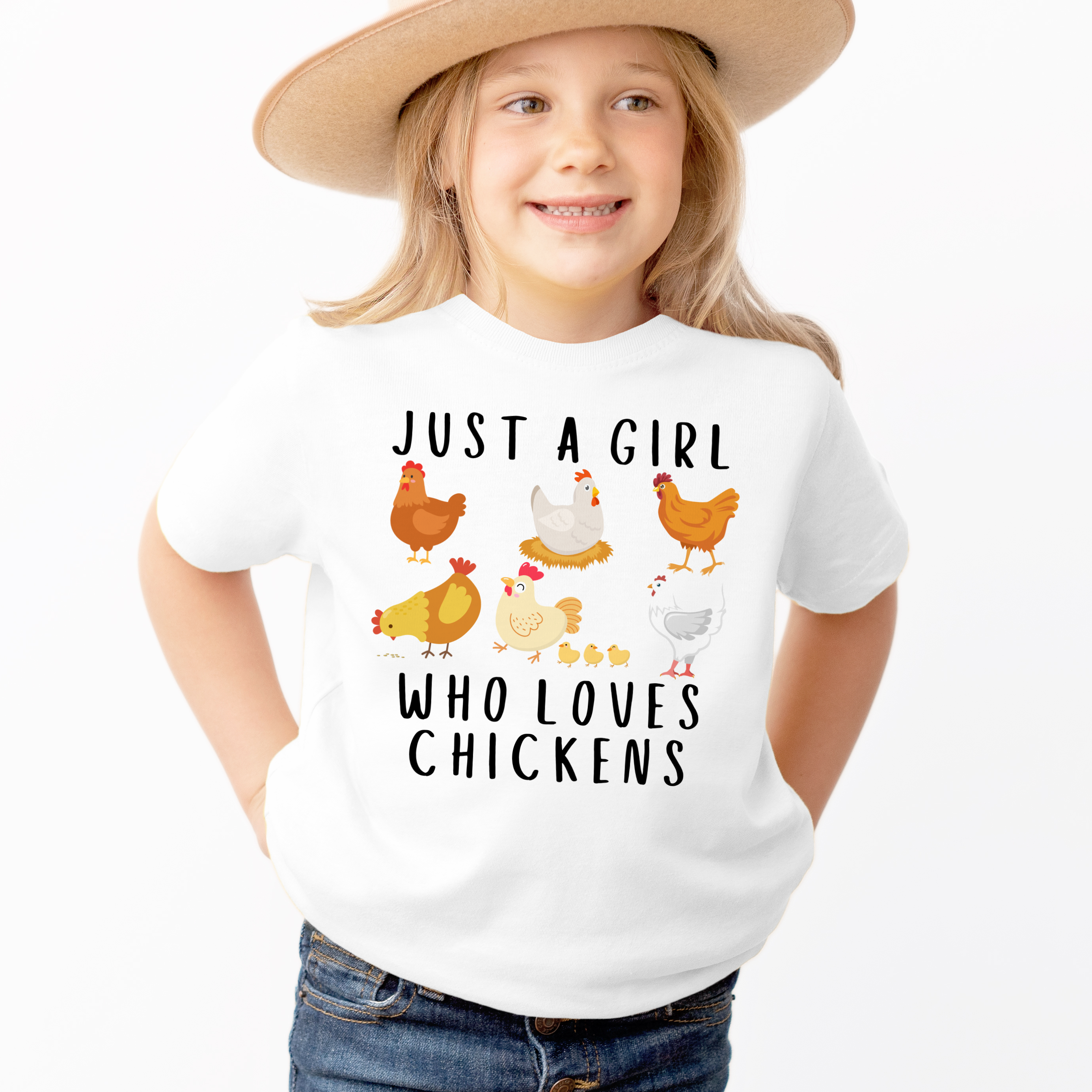 Girls 'Just A Girl Who Loves Chickens' Chicken T-Shirt - Soft Lightweight Cotton Tee