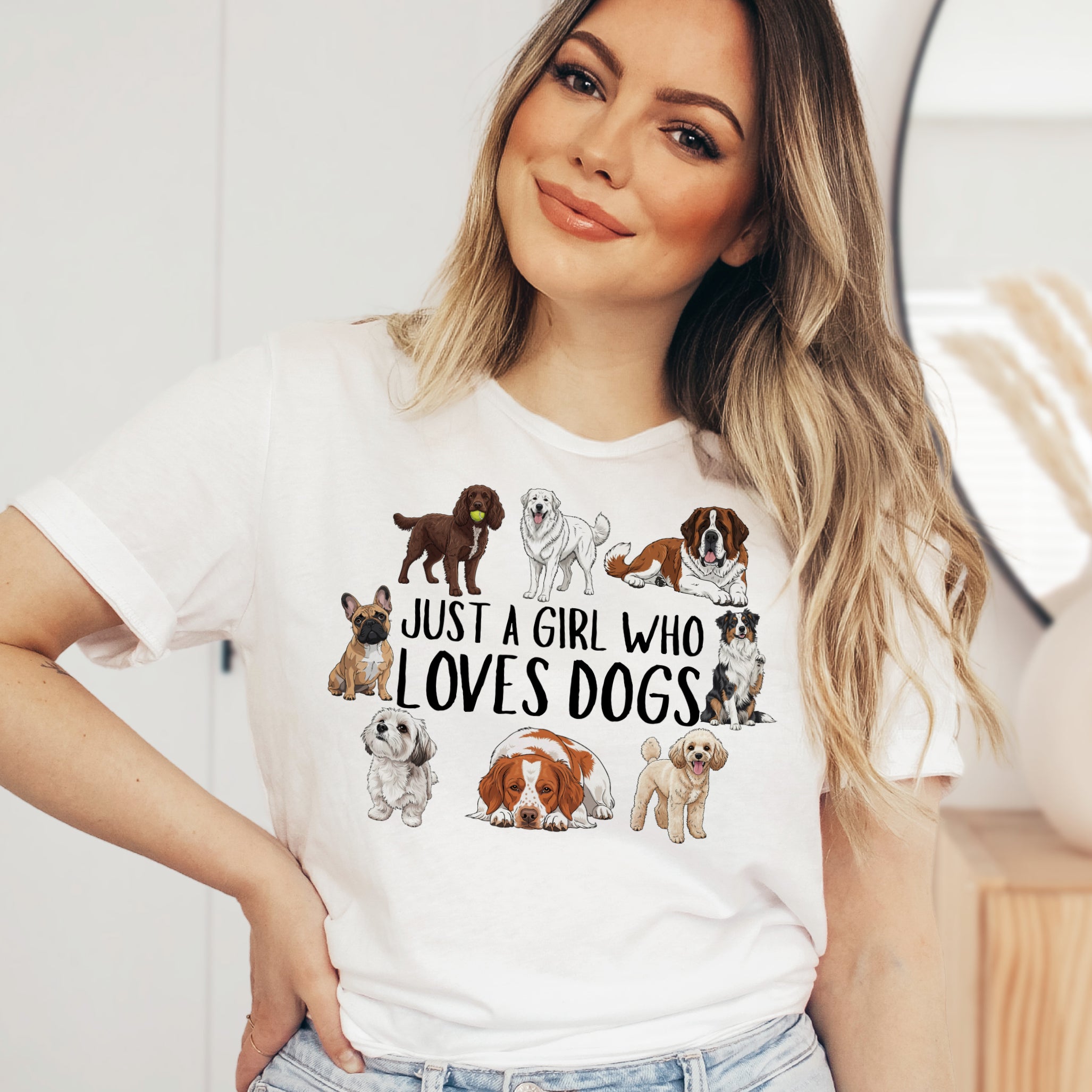 Just A Girl Who Loves Dogs Graphic T-Shirt - Soft Lightweight Cotton Pre-Shrunk Tee