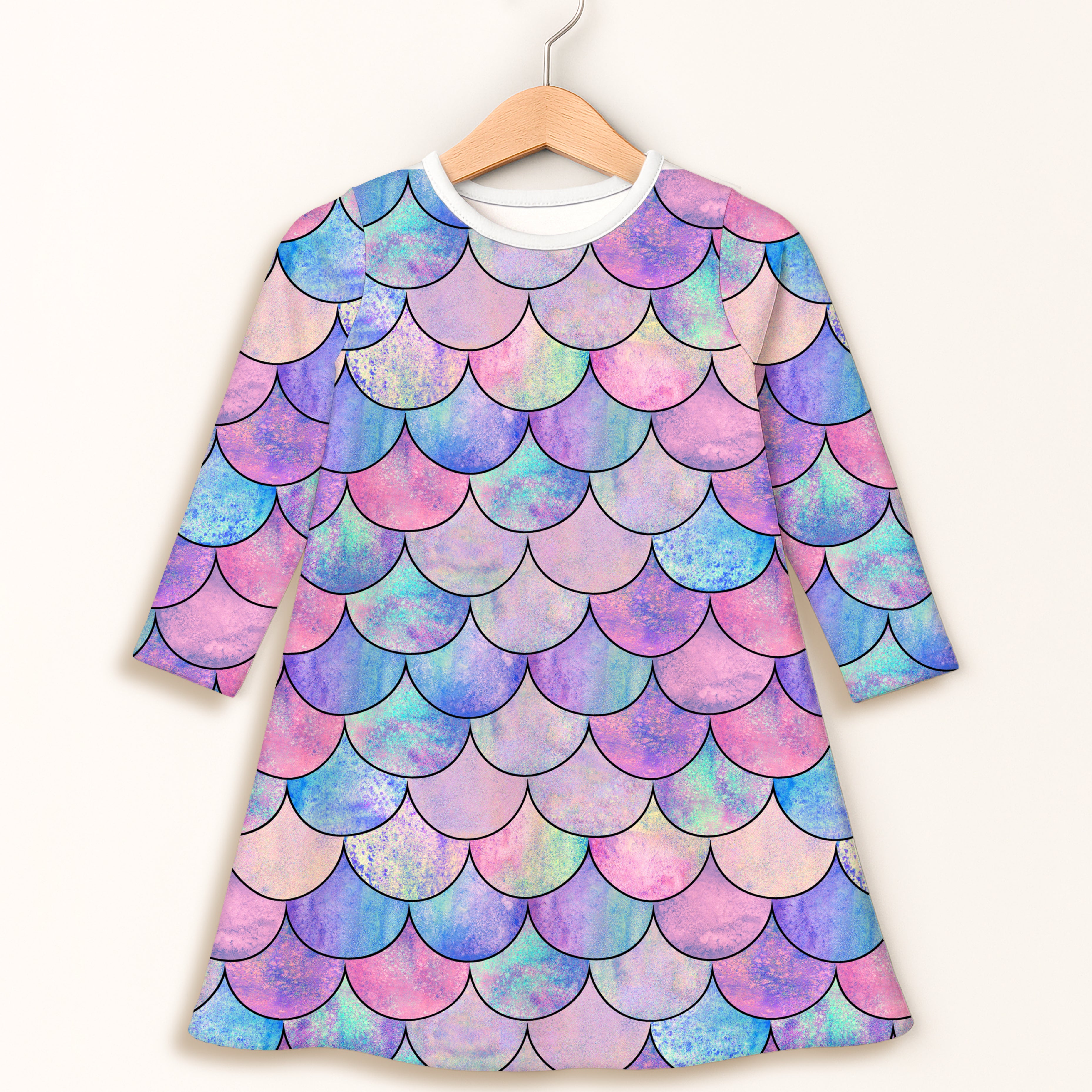 Girls Pastel Mermaid Long Sleeve Dress