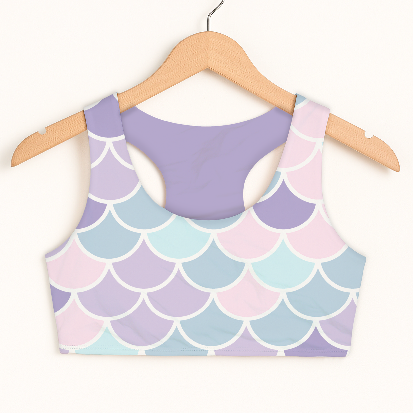 Girls Mermaid Scales Sports Bra — Quick Drying, Double Layered Comfort