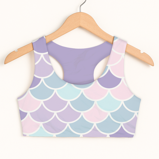 Girls Mermaid Scales Sports Bra — Quick Drying, Double Layered Comfort