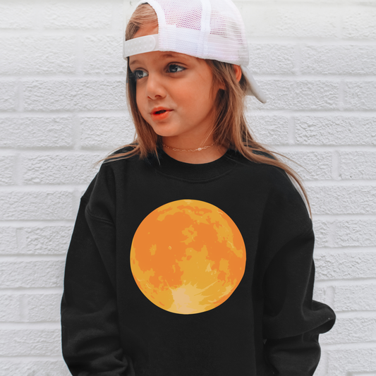 Kids Orange Moon Sweatshirt – Halloween Full Moon Graphic Toddler & Youth Pullover