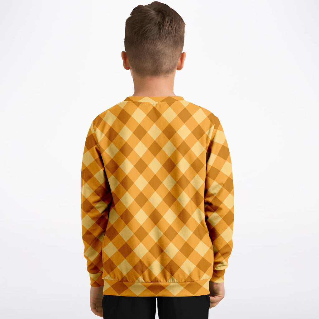 Kids Orange Gingham Sweatshirt – Ultra Soft & Stretchy, Cozy Fleece or Lightweight Sports Fabric Sweatshirt – Ultra Soft & Stretchy, Cozy Fleece or Lightweight Sports Fabric