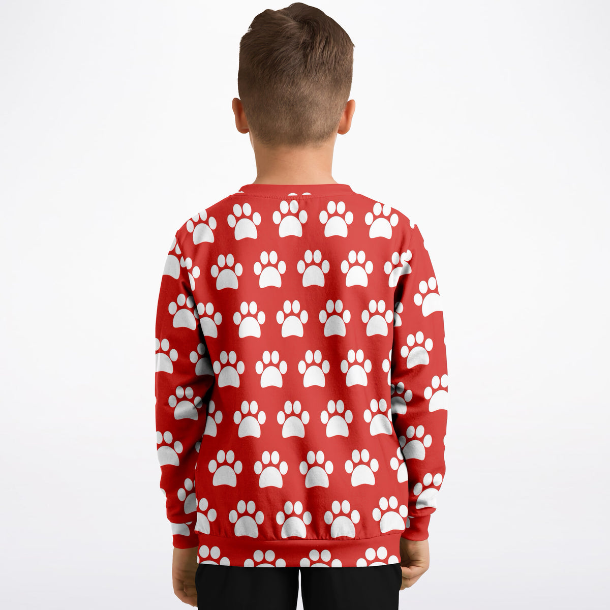 Kids Red Paw Print Sweatshirt – Ultra Soft & Stretchy, Cozy Fleece or Lightweight Sports Fabric Sweatshirt – Ultra Soft & Stretchy, Cozy Fleece or Lightweight Sports Fabric