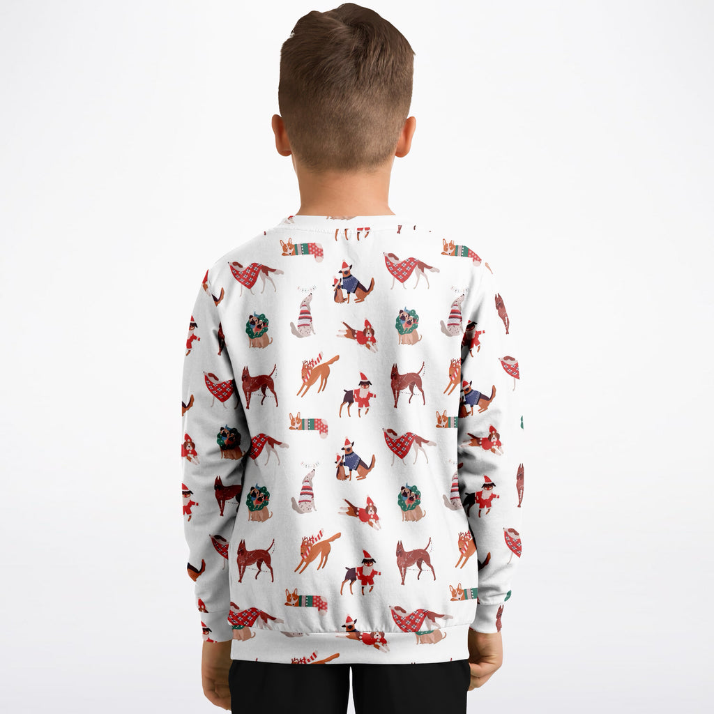 Kids Christmas Dogs Sweatshirt – Ultra Soft & Stretchy, Cozy Fleece or Lightweight Sports Fabric Sweatshirt – Ultra Soft & Stretchy, Cozy Fleece or Lightweight Sports Fabric