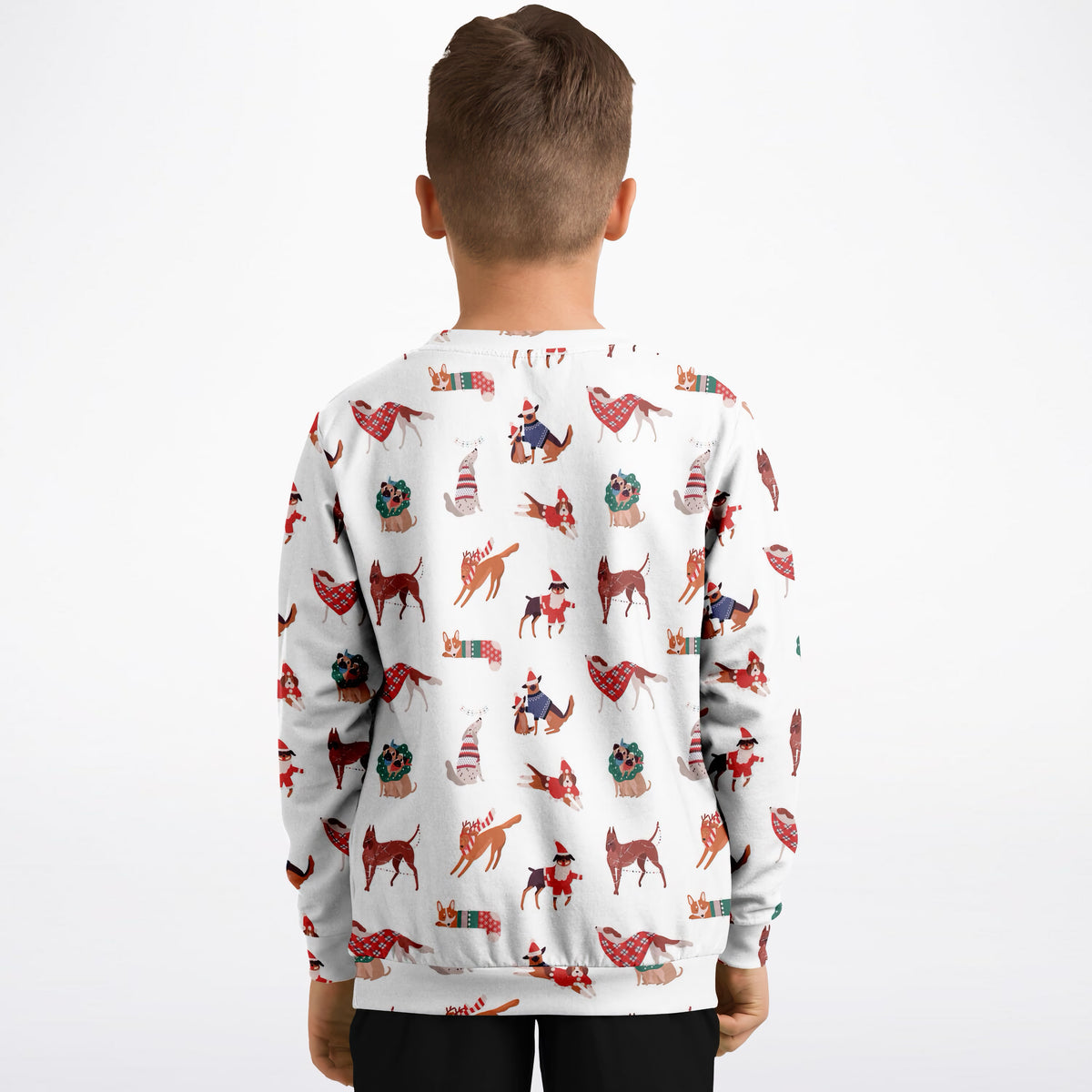 Kids Christmas Dogs Sweatshirt – Ultra Soft & Stretchy, Cozy Fleece or Lightweight Sports Fabric Sweatshirt – Ultra Soft & Stretchy, Cozy Fleece or Lightweight Sports Fabric