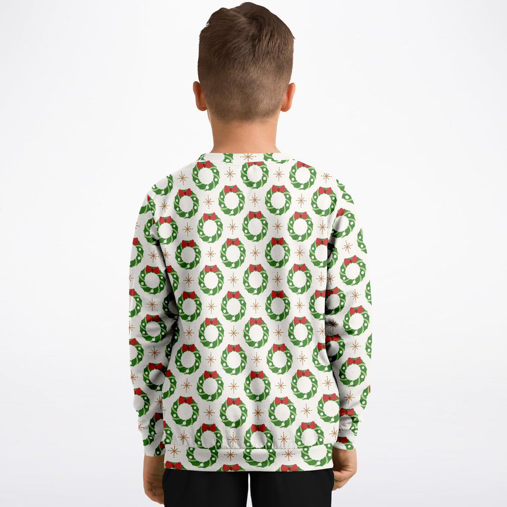 Kids Christmas Wreath Sweatshirt – Ultra Soft & Stretchy, Cozy Fleece or Lightweight Sports Fabric Sweatshirt – Ultra Soft & Stretchy, Cozy Fleece or Lightweight Sports Fabric