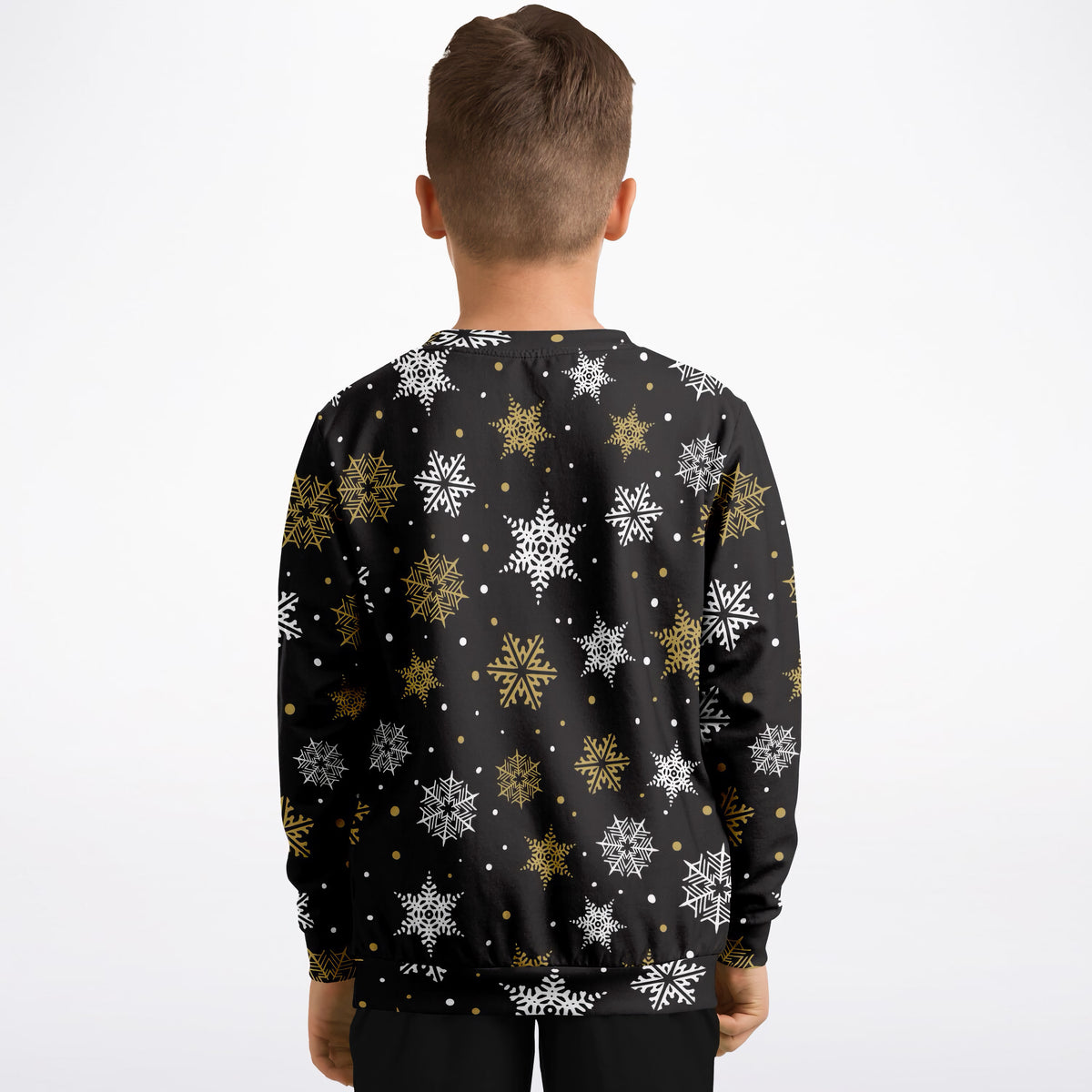 Kids Gold Snowflake Christmas Sweatshirt – Ultra Soft & Stretchy, Cozy Fleece or Lightweight Sports Fabric Sweatshirt – Ultra Soft & Stretchy, Cozy Fleece or Lightweight Sports Fabric