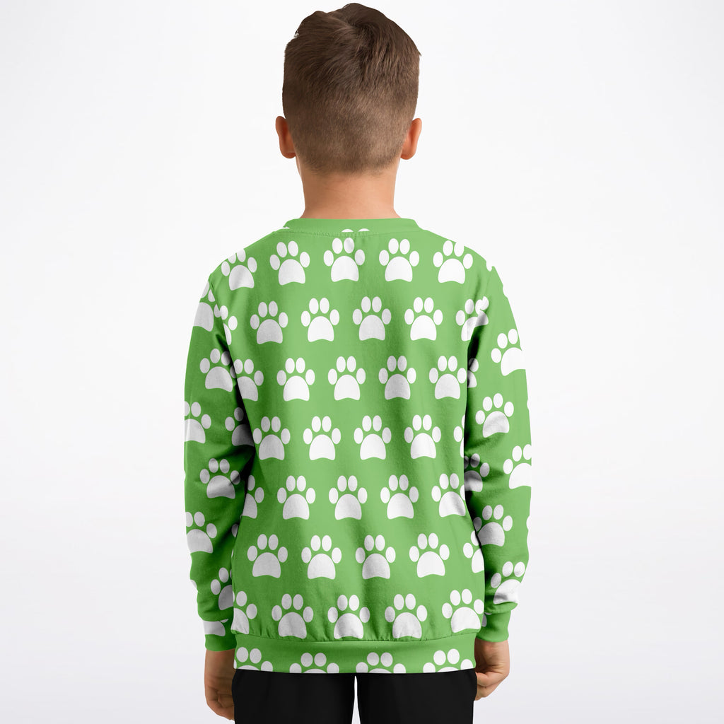 Kids Green Paw Print Sweatshirt – Ultra Soft & Stretchy, Cozy Fleece or Lightweight Sports Fabric Sweatshirt – Ultra Soft & Stretchy, Cozy Fleece or Lightweight Sports Fabric